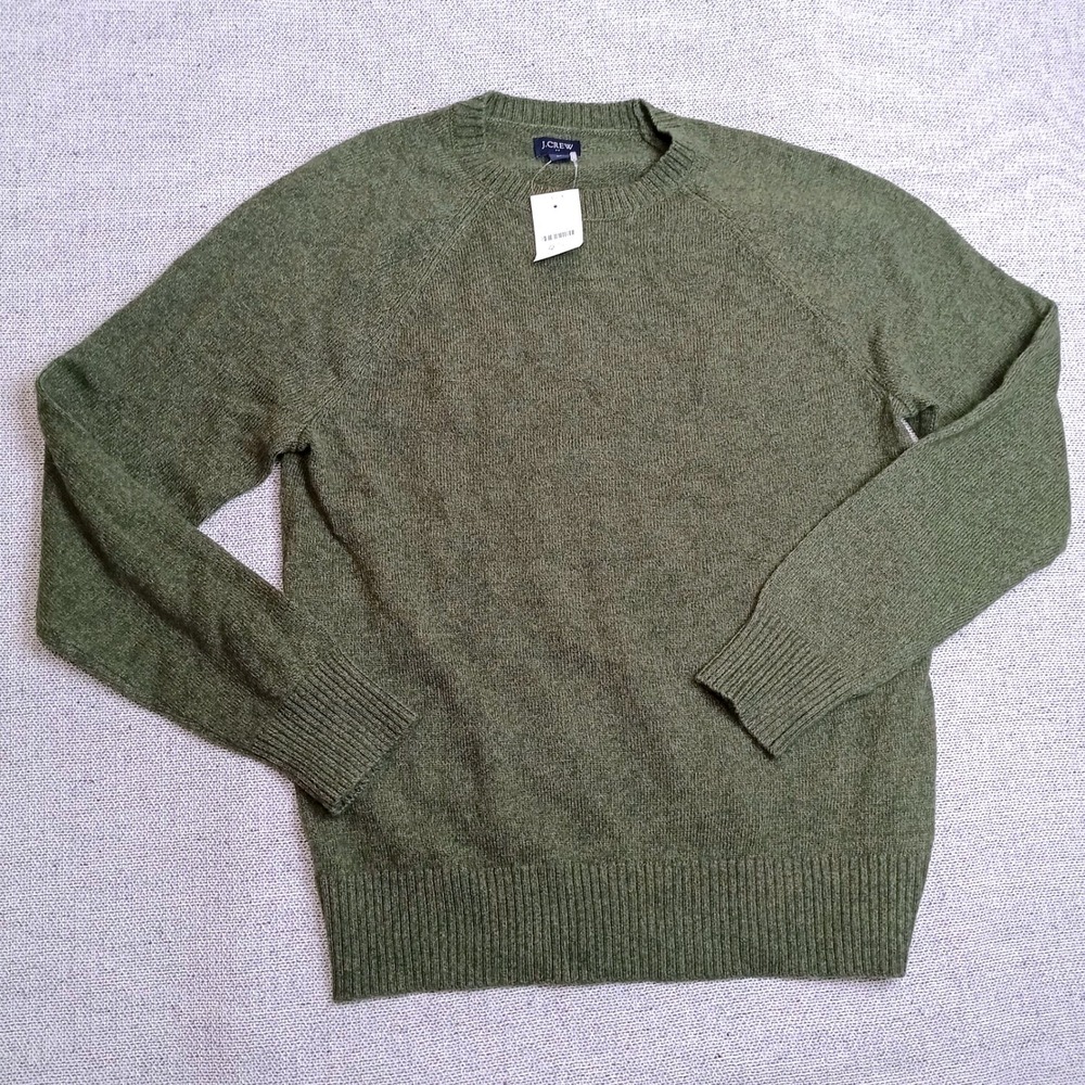 J.Crew Crewneck Sweater Mens M Green New Lambs Wool Blend Raglan AA027